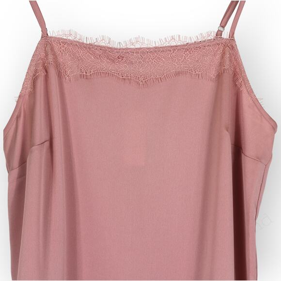 Large NEW AnnTaylor Lace Trim Square Neck Tank Camisole Mauve Blush Satin - Picture 6 of 9